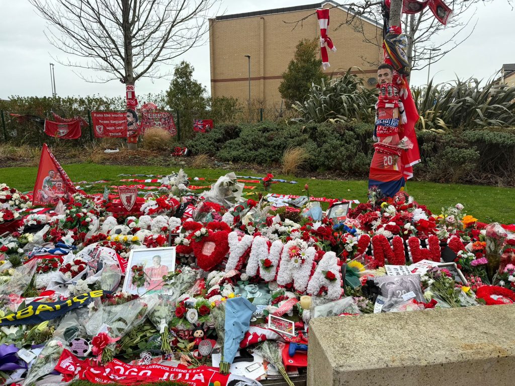 Highly detailed digital 3D model of the Anfield tributes left for Diogo Jota.
