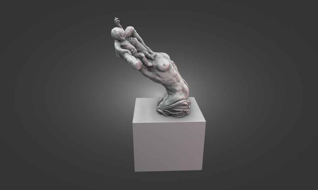 Highly detailed digital 3D model of the Prestatyn Mother and Child sculpture.