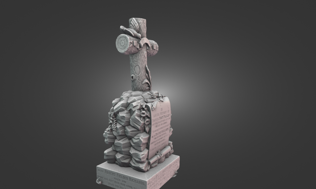 Using the Creality Otter Lite to 3D scan the Victorian tree stump gravestone outdoors.