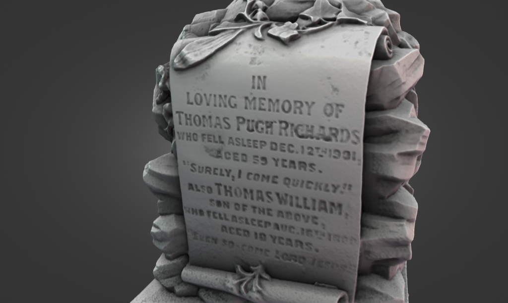 Using the Creality Otter Lite to 3D scan the Victorian tree stump gravestone outdoors.