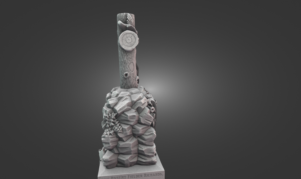 Using the Creality Otter Lite to 3D scan the Victorian tree stump gravestone outdoors.