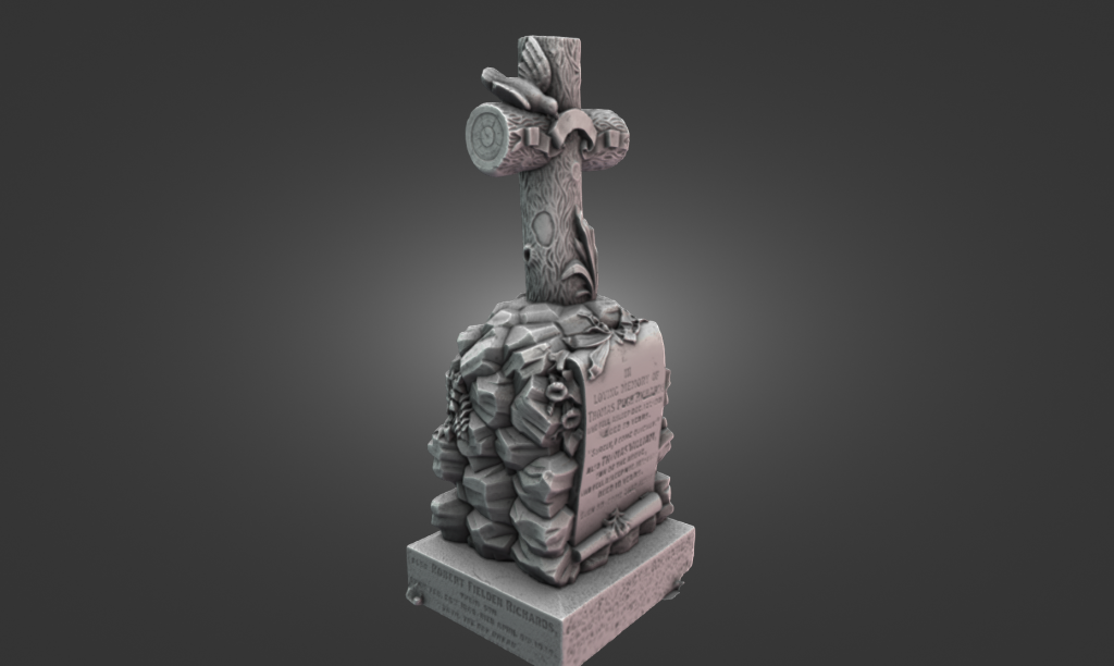 Using the Creality Otter Lite to 3D scan the Victorian tree stump gravestone outdoors.